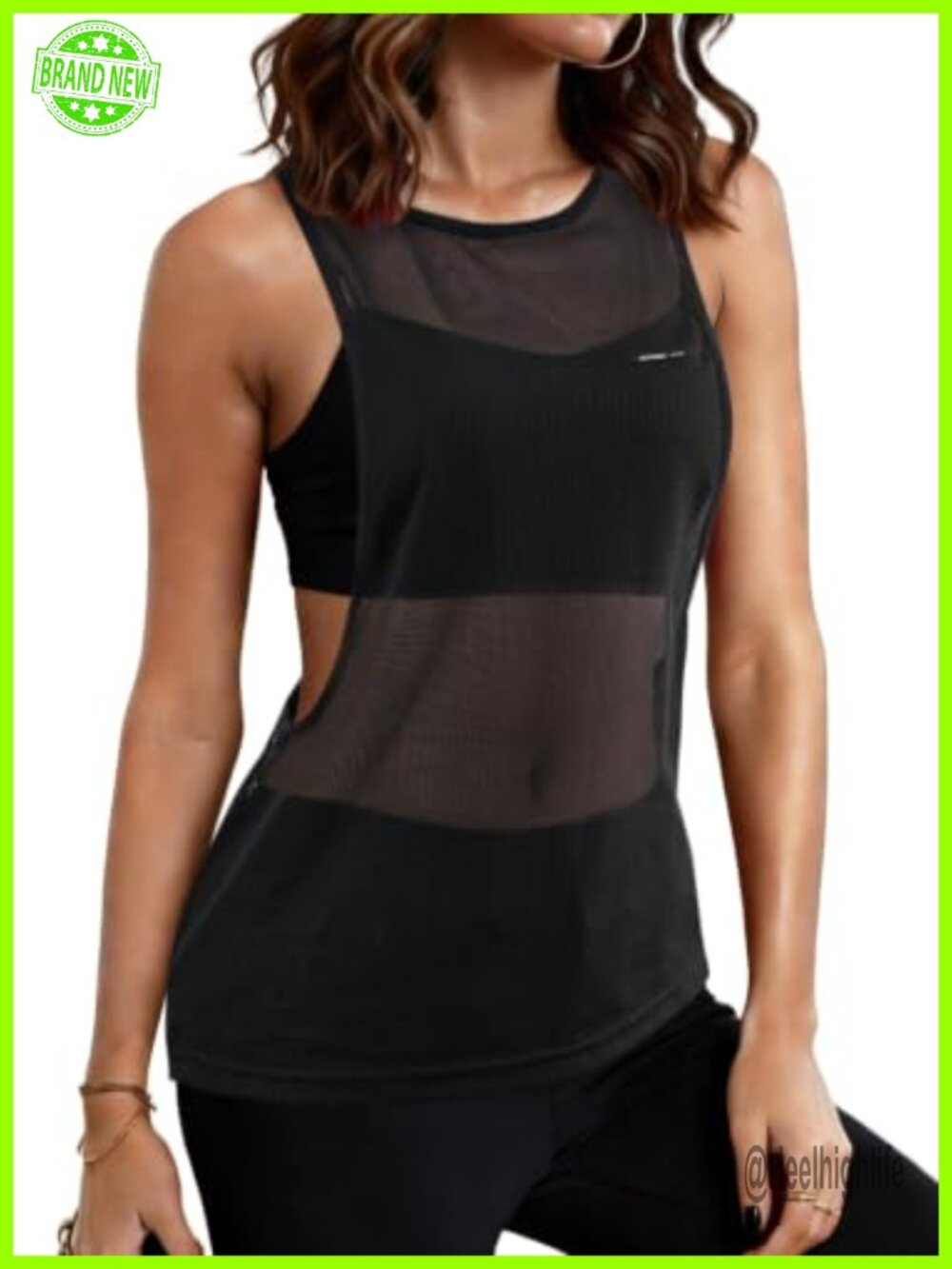 Women's Mesh Racerback Tank Top Open Side Sheer Loose Fit Athletic